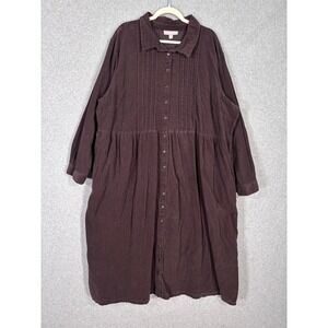 Corduroy Midi Dress 28W Brown Pintuck Prairie Country Modest Lagenlook **READ**